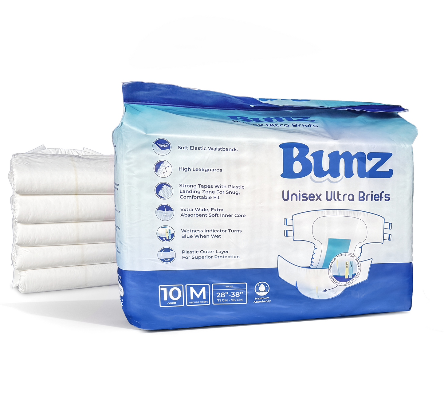 Maximum Absorbency Medium Adult Diapers for Men and Women. (28"-38") (White, 10-count)