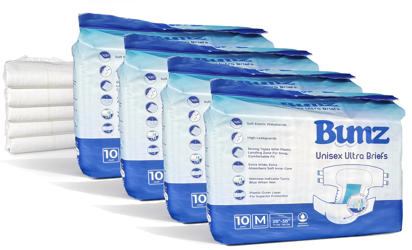 Maximum Absorbency Medium Adult Diapers for Men and Women. (28"-38") (White, 40-count)