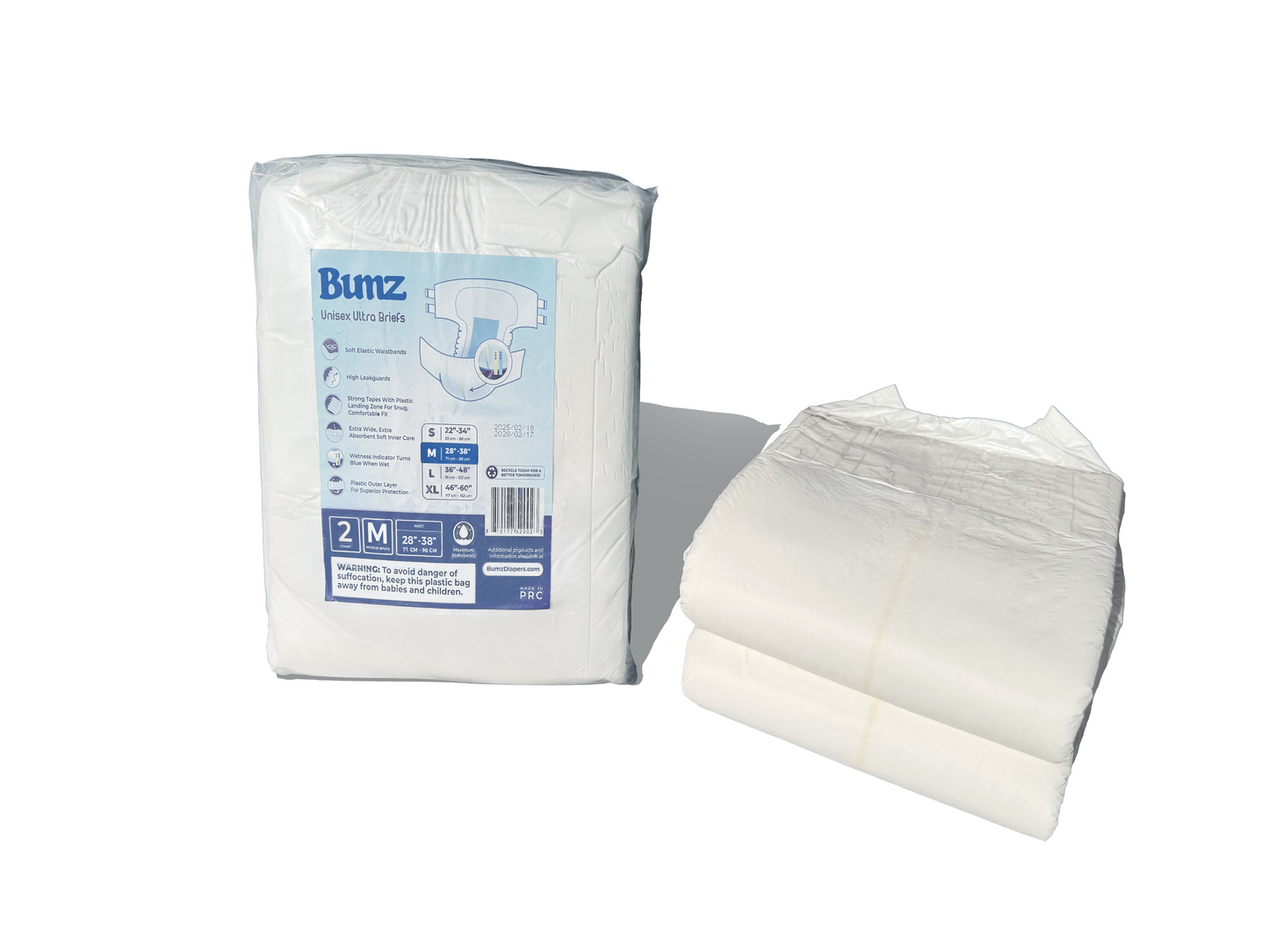 Maximum Absorbency Medium Adult Diapers for Men and Women. (28"-38") (White, 2-count sample)