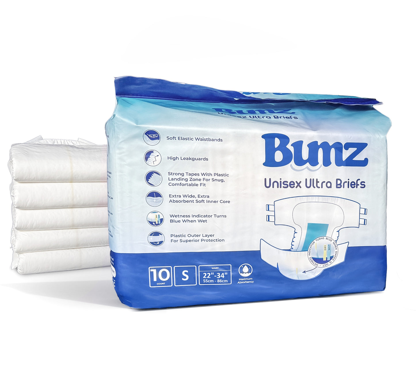 Maximum Absorbency Small Adult Diapers for Men and Women. (22"-34") (White, 10-count)